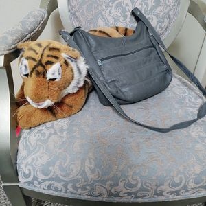 Grey Leather Handbag, Made in Mexico